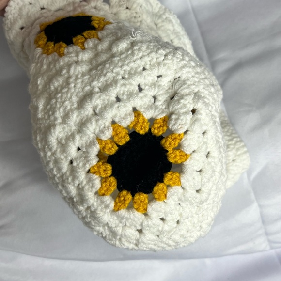 Handmade Crochet Sunflower Hat. Yellow and white and brown. One size - Picture 8 of 8